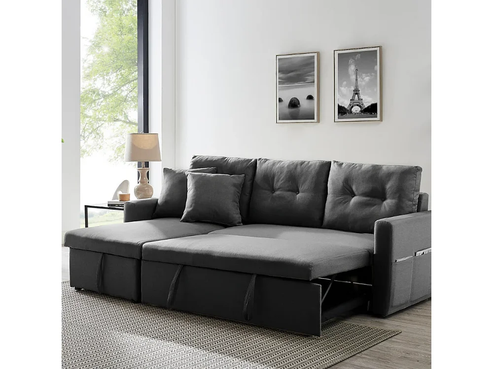 Canapé d'angle 4 places convertible gris MALMO