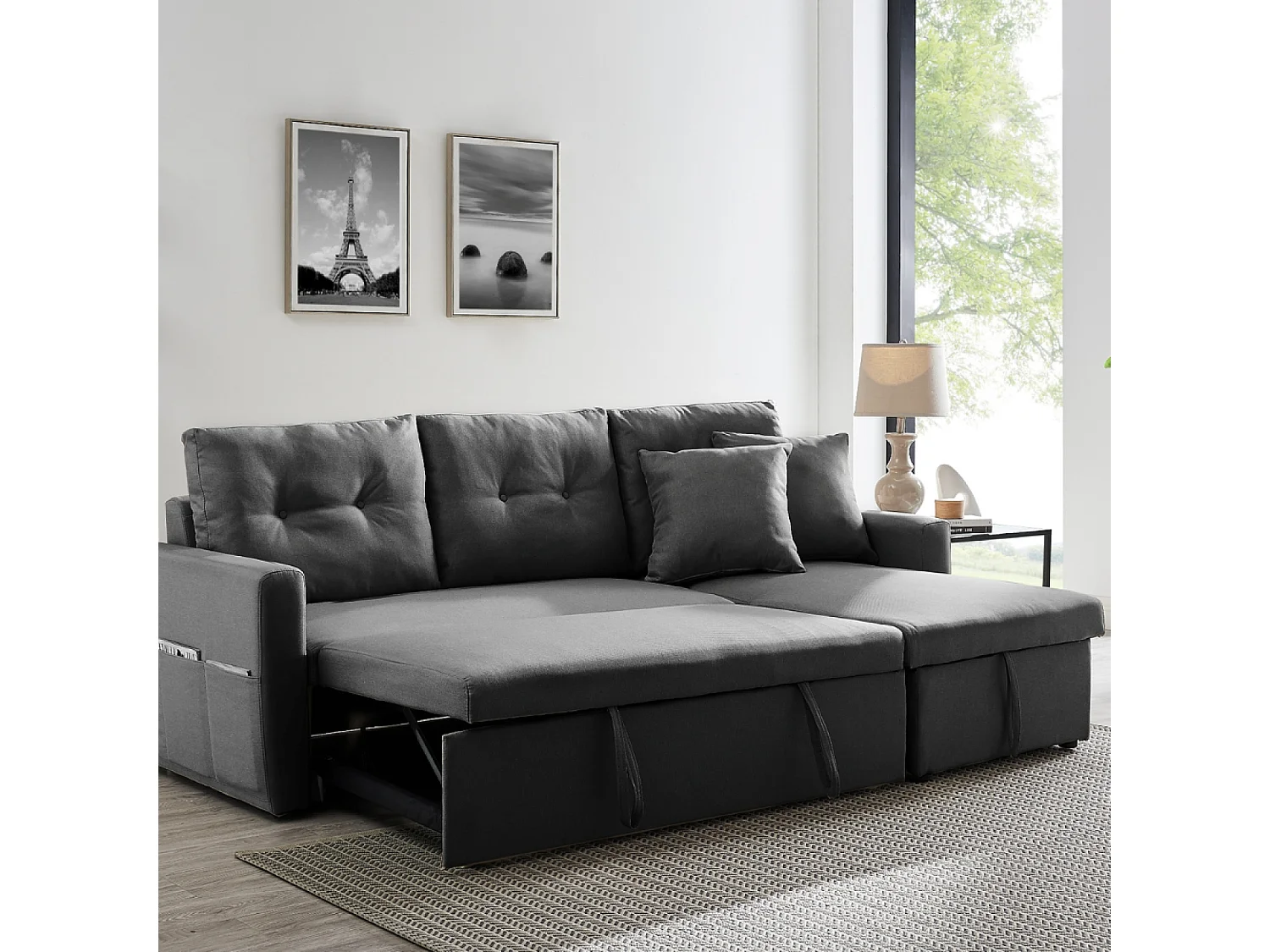 Canapé d'angle 4 places convertible gris MALMO