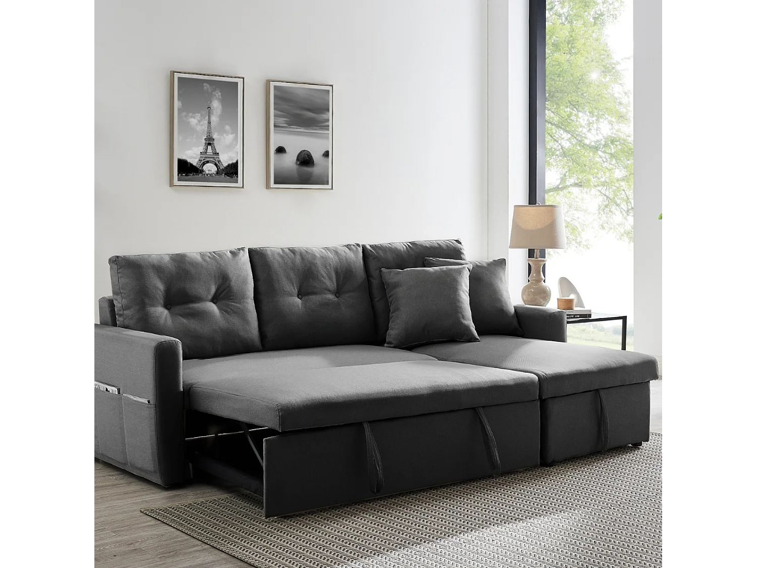 Canapé d'angle 4 places convertible gris MALMO