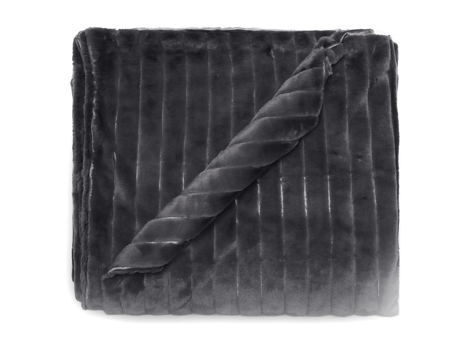 Dessus de lit 260x230 cm HERMINE fausse fourrure gris Ardoise