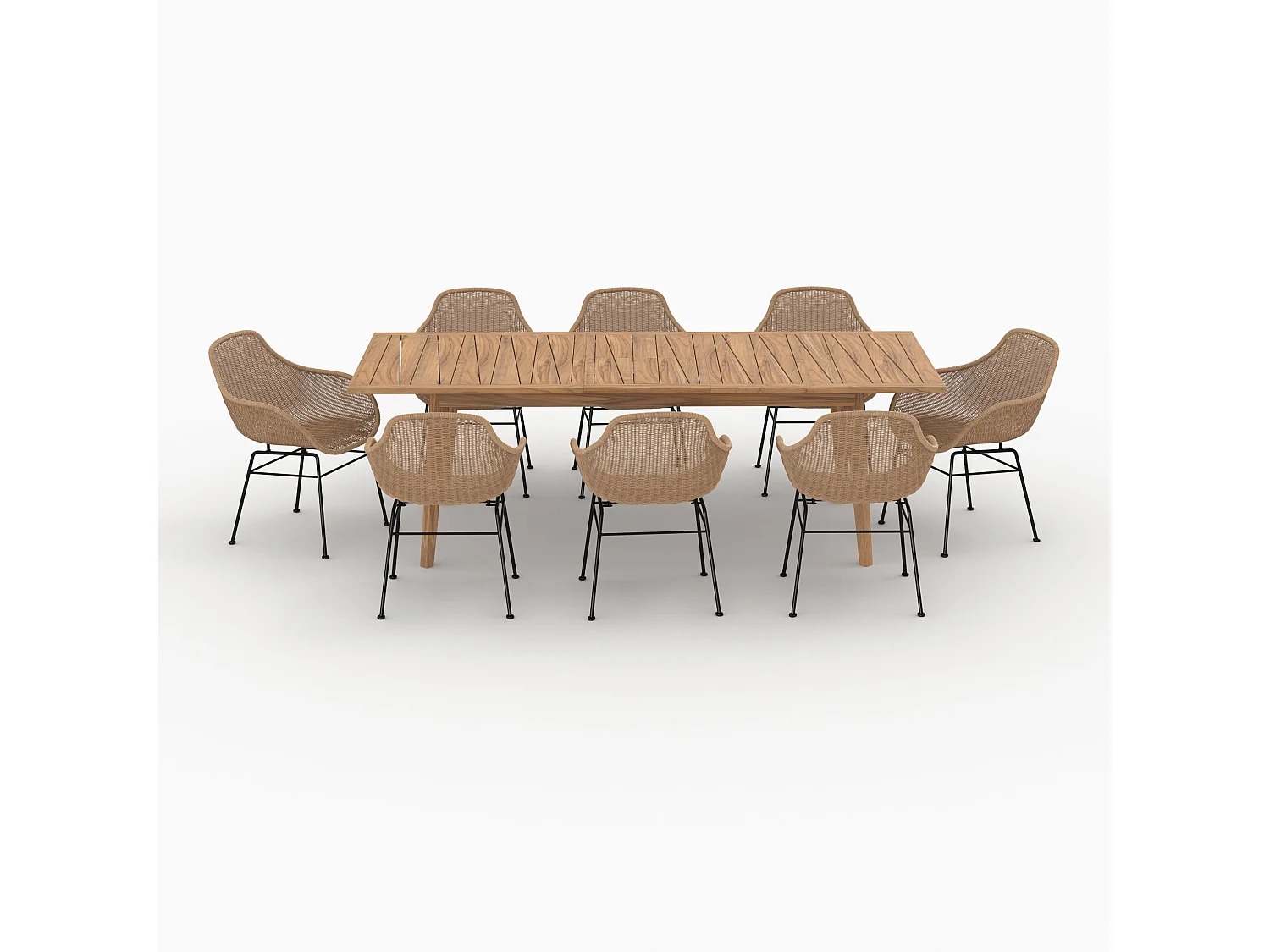 Tavolo e sedie da giardino 8 posti  legno di teak e resina intrecciata - Carmela