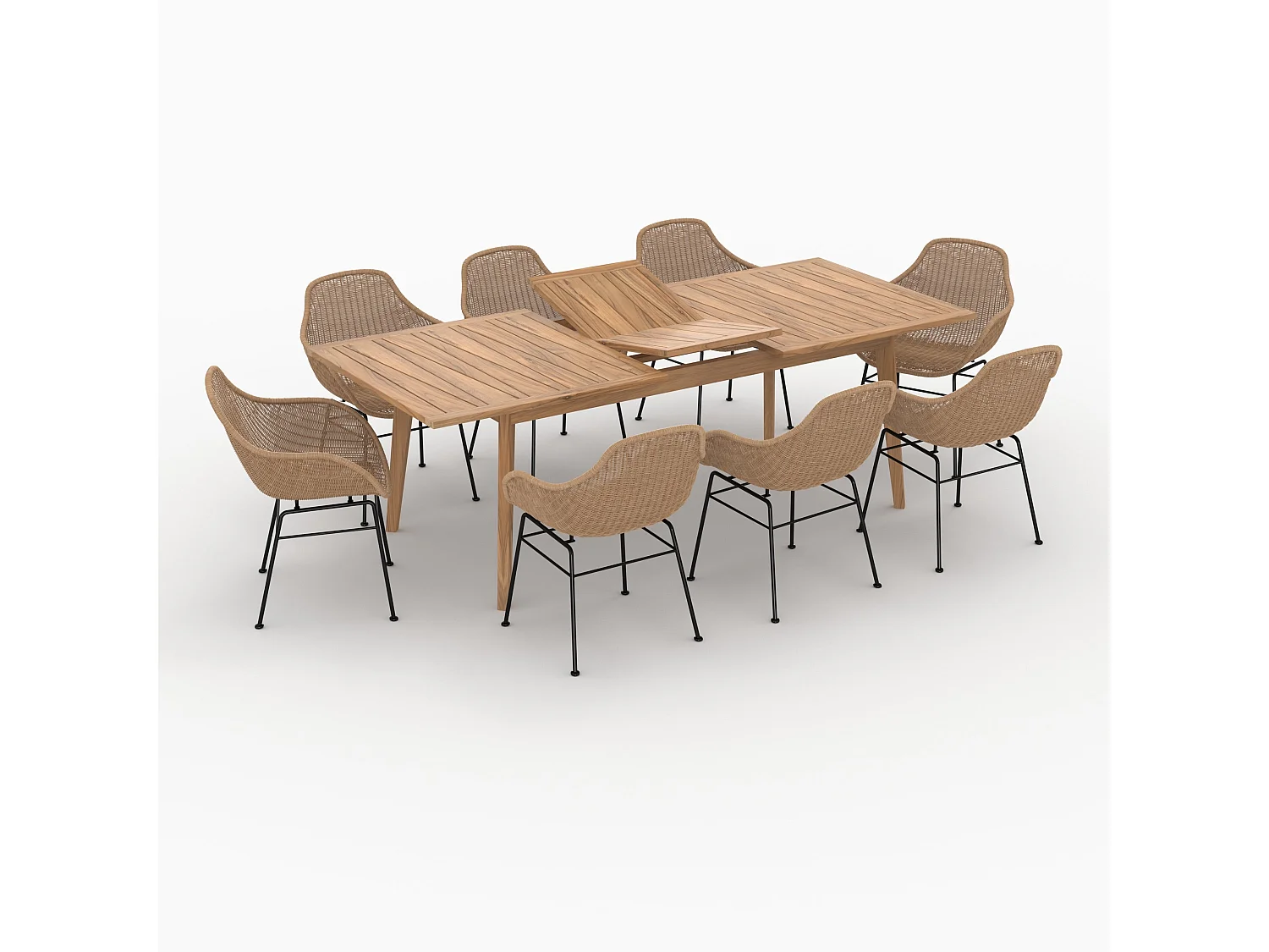 Tavolo e sedie da giardino 8 posti  legno di teak e resina intrecciata - Carmela