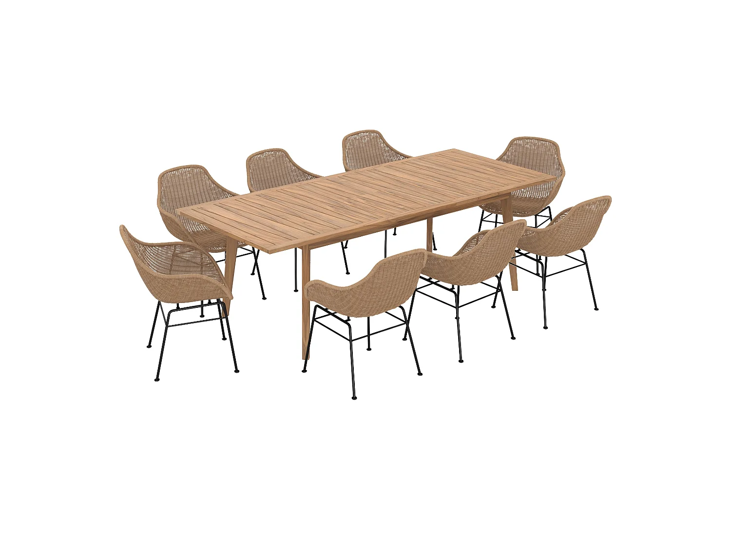 Tavolo e sedie da giardino 8 posti  legno di teak e resina intrecciata - Carmela