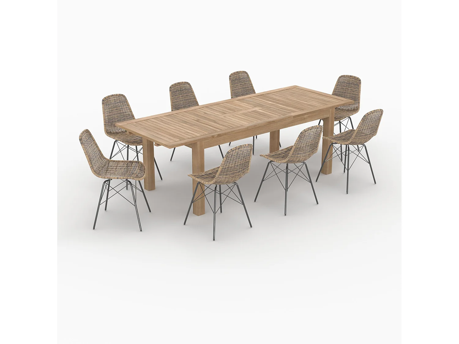 Tavolo e sedie da giardino 8 persone in legno e resina intrecciata - Tiptur