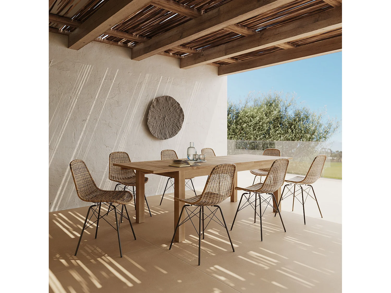 Tavolo e sedie da giardino 8 persone in legno e resina intrecciata - Tiptur