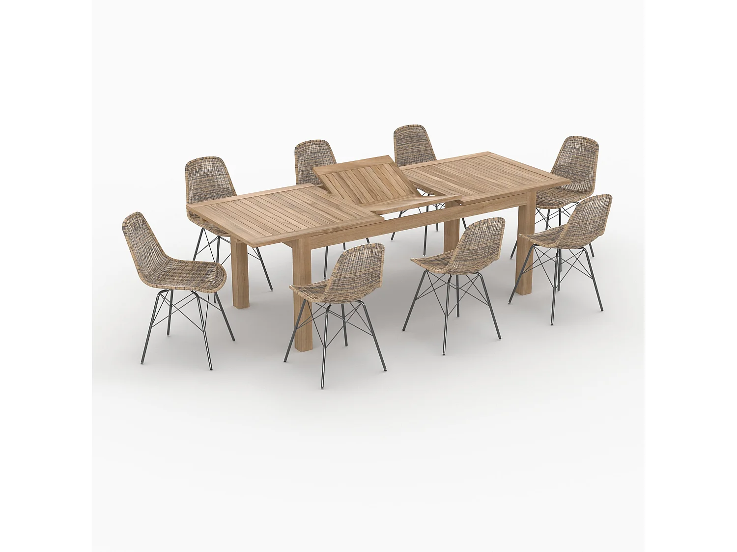 Tavolo e sedie da giardino 8 persone in legno e resina intrecciata - Tiptur