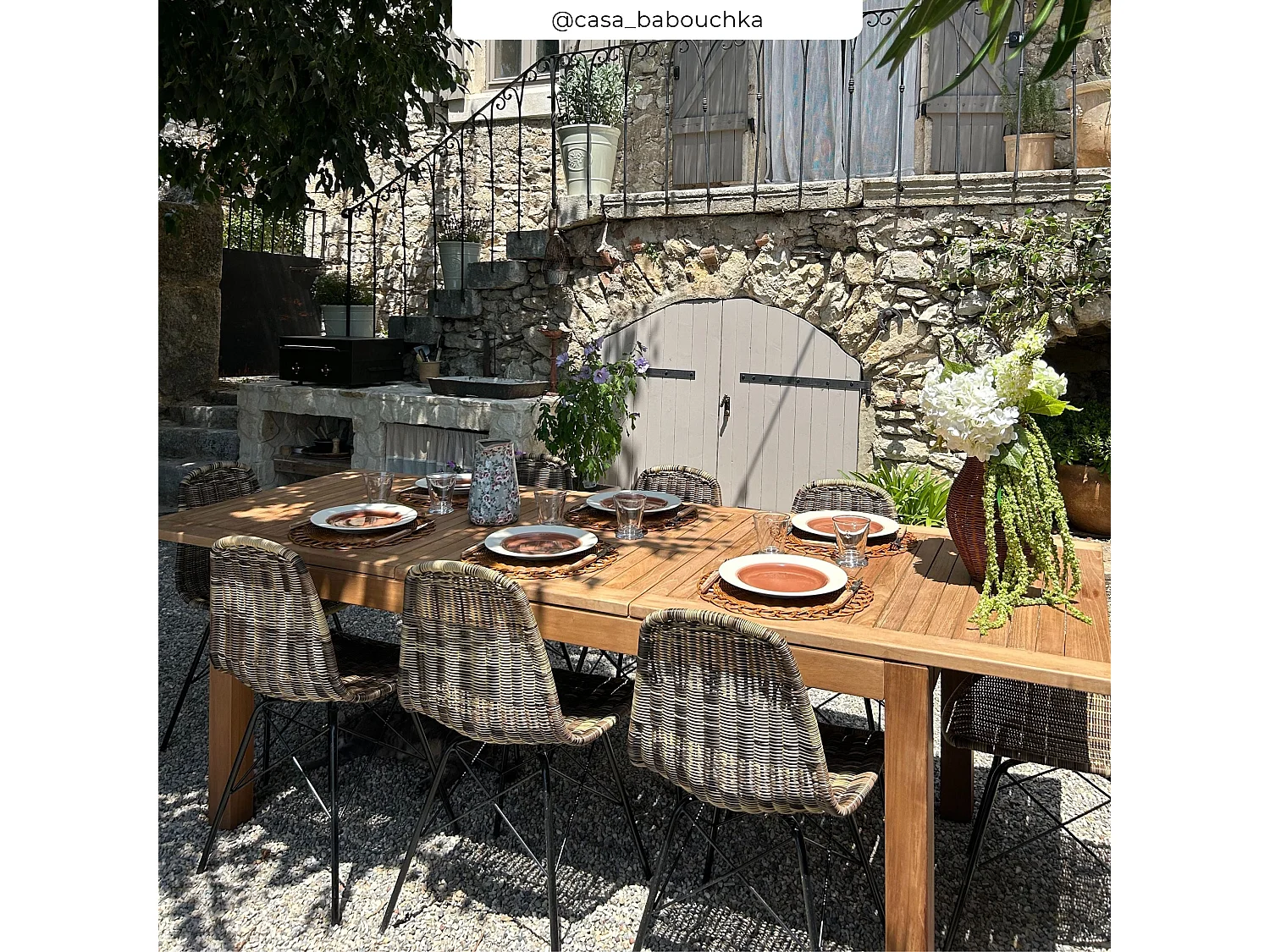 Tavolo e sedie da giardino per 8 persone in legno e resina intrecciata - Tiptur