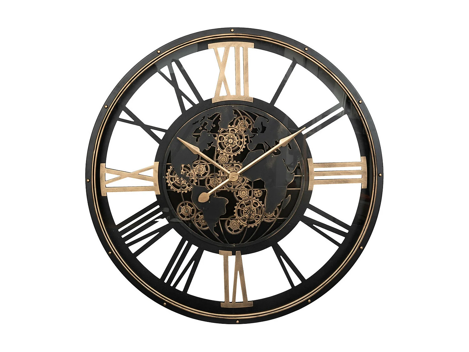 Grande Pendule murale Noir style rétro avec rouages mobiles D 110 cm