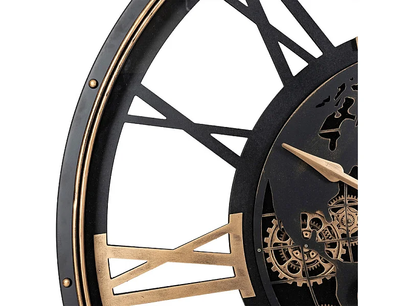 Grande Pendule murale Noir style rétro avec rouages mobiles D 110 cm