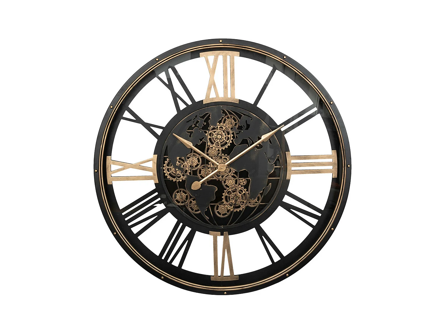 Grande Pendule murale Noir style rétro avec rouages mobiles D 110 cm