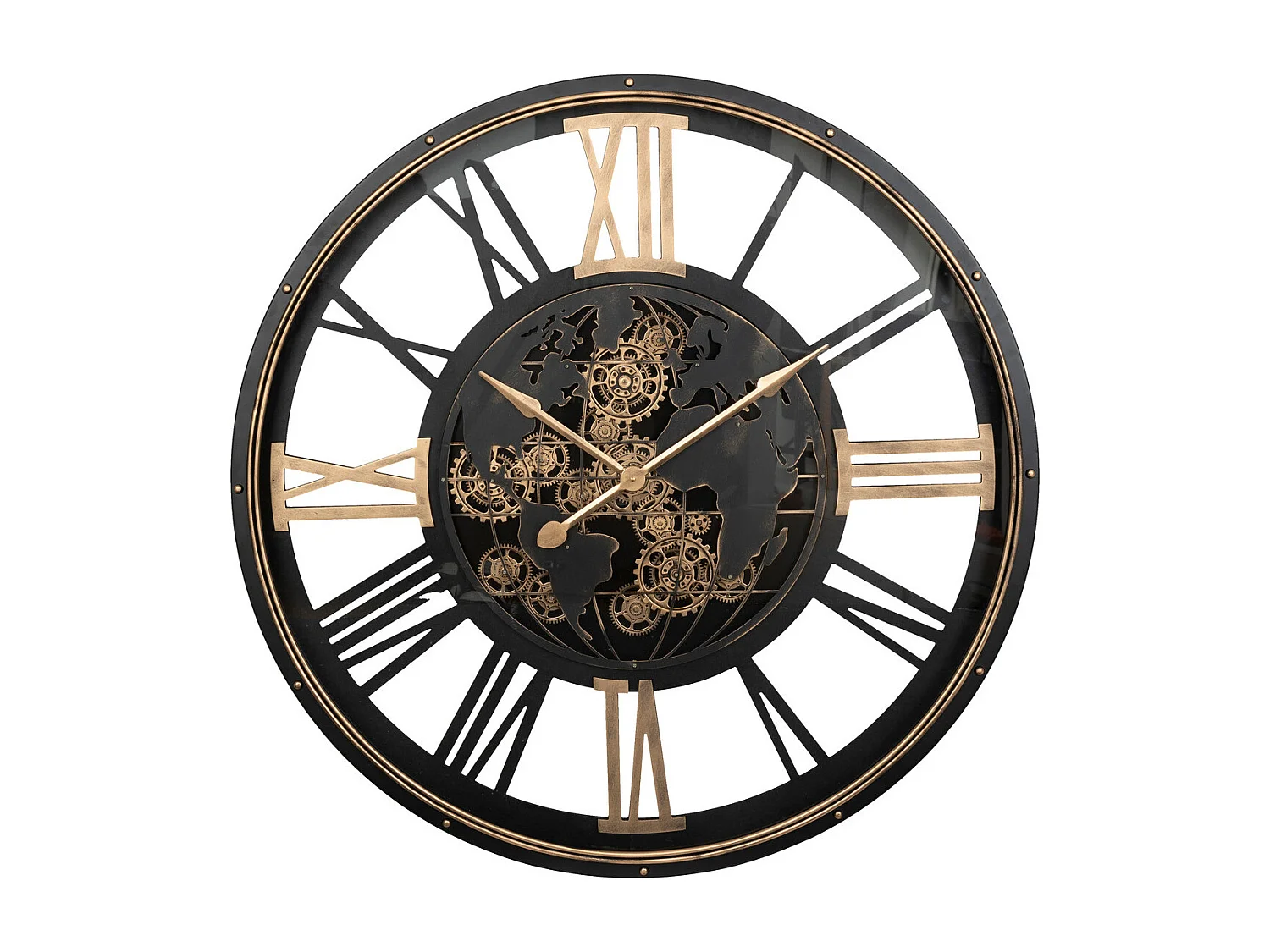 Grande Pendule murale Noir style rétro avec rouages mobiles D 110 cm