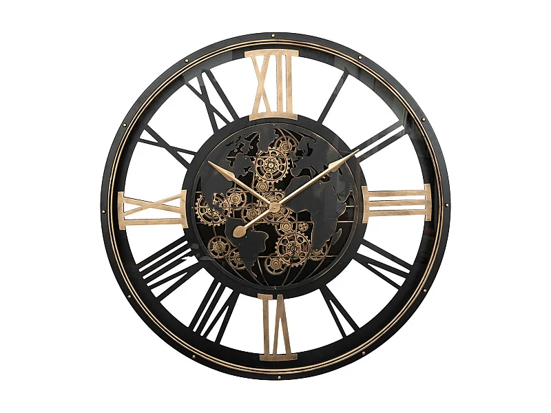 Grande Pendule murale Noir style rétro avec rouages mobiles D 110 cm