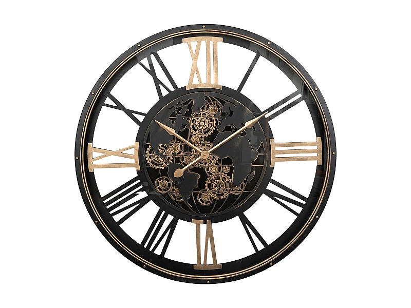 Grande Pendule murale Noir style rétro avec rouages mobiles D 110 cm