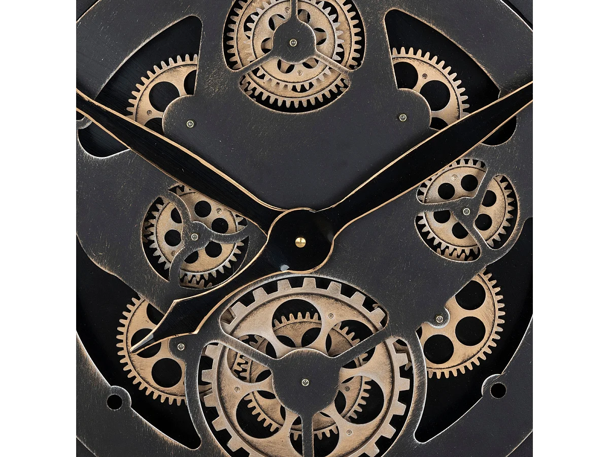 Grande Pendule murale Noir et Bois style vintage avec rouages mobiles D 80 cm