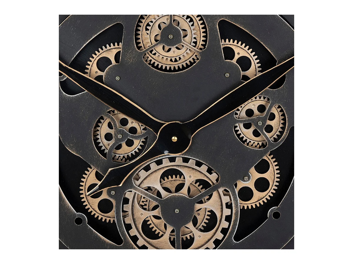 Grande Pendule murale Noir et Bois style vintage avec rouages mobiles D 80 cm