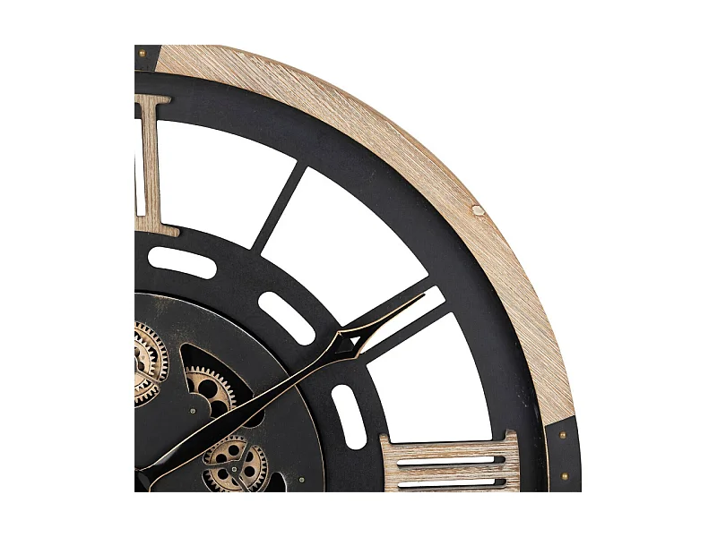 Grande Pendule murale Noir et Bois style vintage avec rouages mobiles D 80 cm