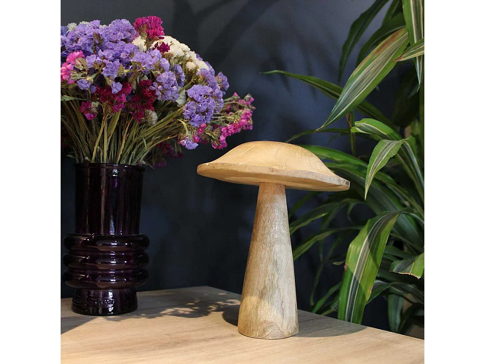 Champignon déco en manguier 18 x 15 cm