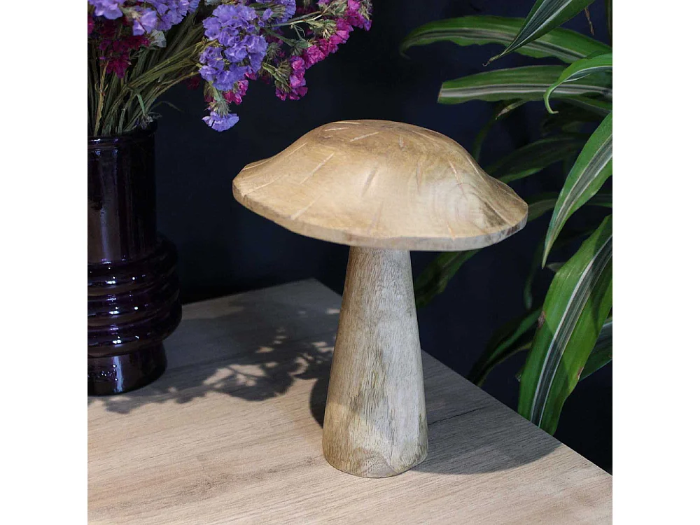 Champignon déco en manguier 18 x 15 cm