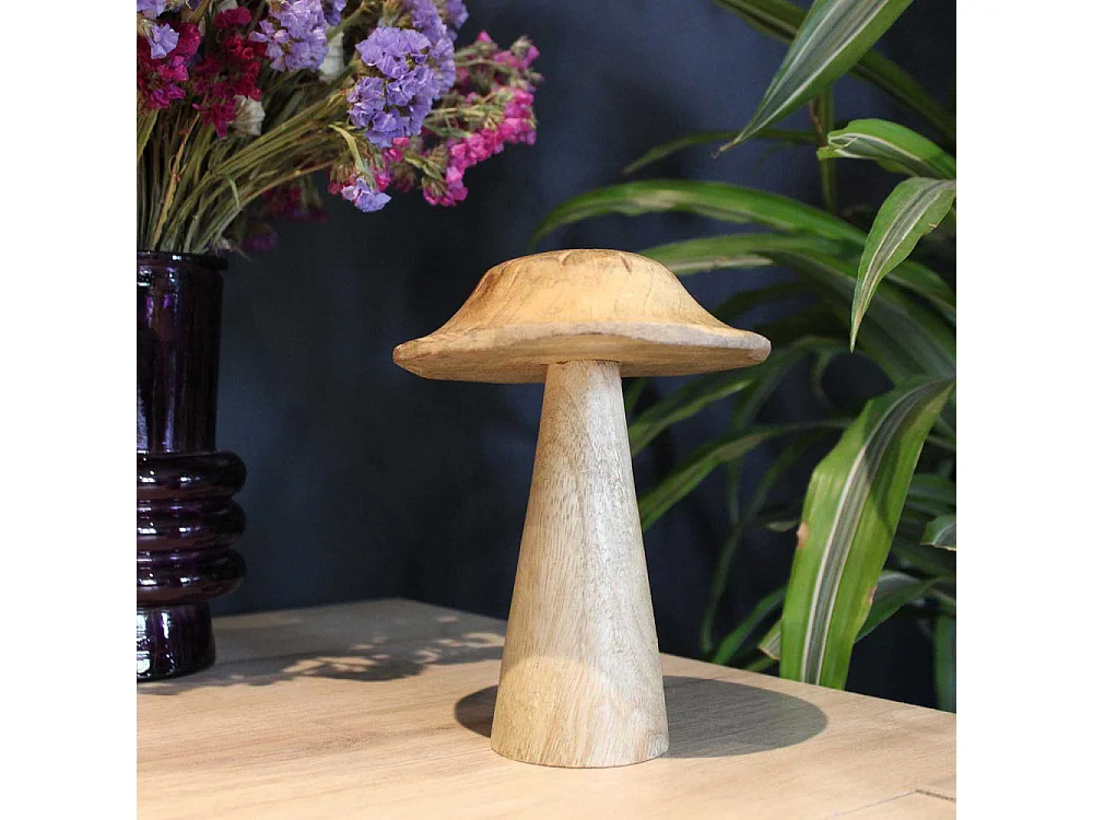 Champignon déco en manguier 15 x 12 cm