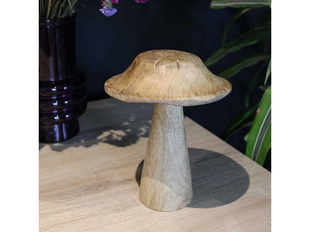 Champignon déco en manguier 15 x 12 cm