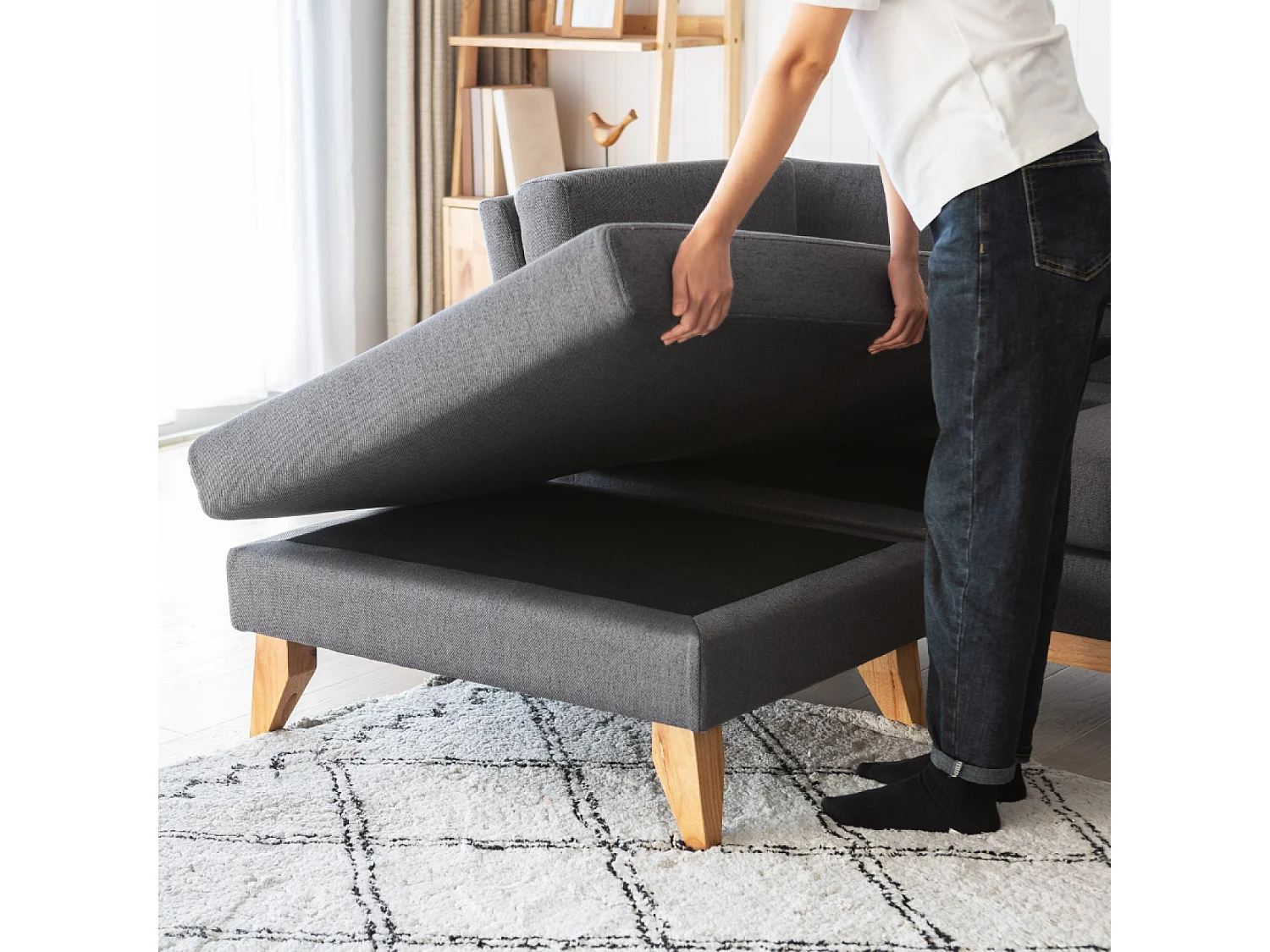 Canapé d'angle réversible 4 places en tissu gris foncé NORDEN