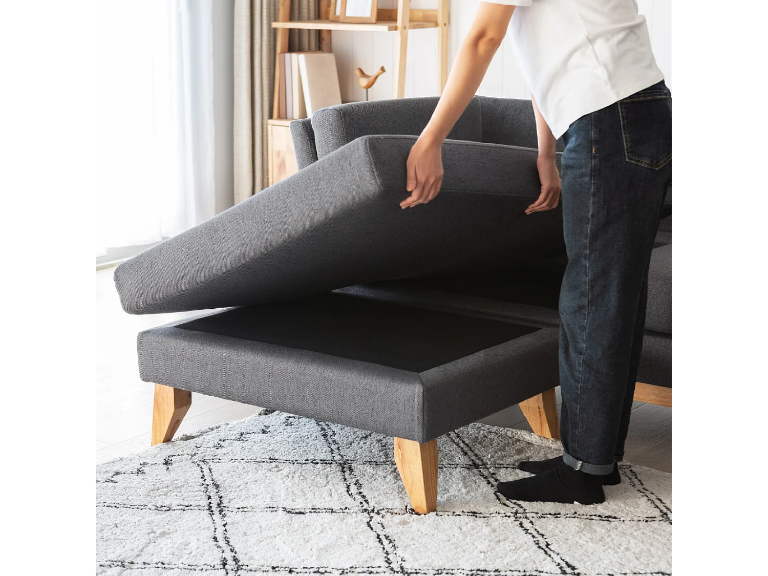 Canapé d'angle réversible 4 places en tissu gris foncé NORDEN