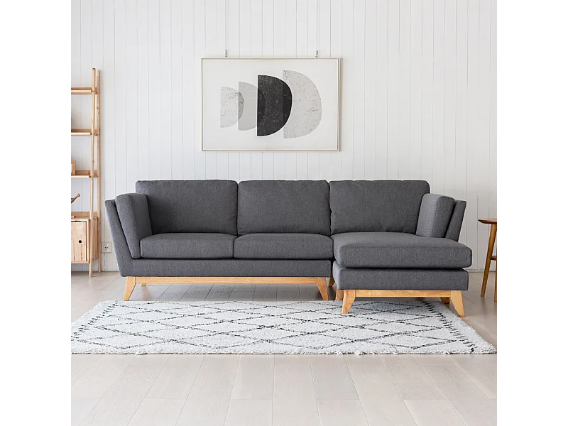 Sofá rinconera 4 plazas reversible en tejido gris oscuro Norden