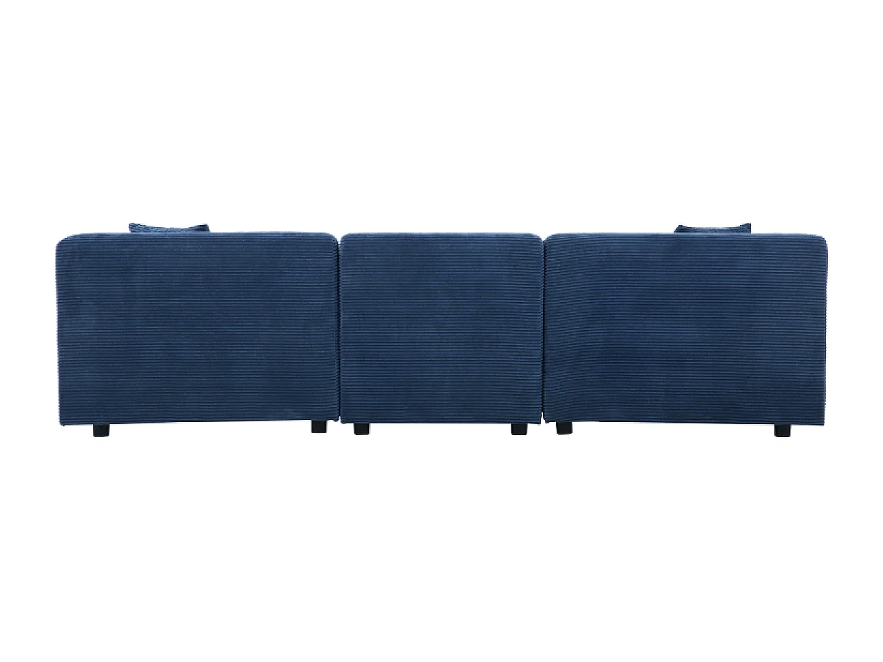 Ccanapé droit 3 places + 1 pouf velours côtelé bleu MONROE