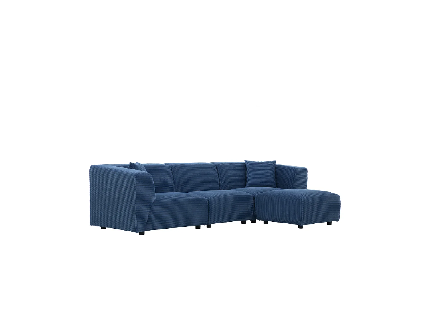 Sofá modular de 4 lugares em veludo cotelê azul Monroe