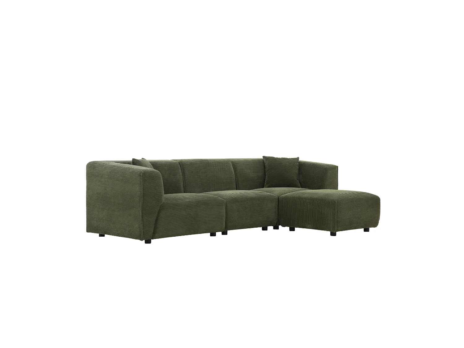 Canapé 3 places + 1 pouf en velours côtelé vert MONROE