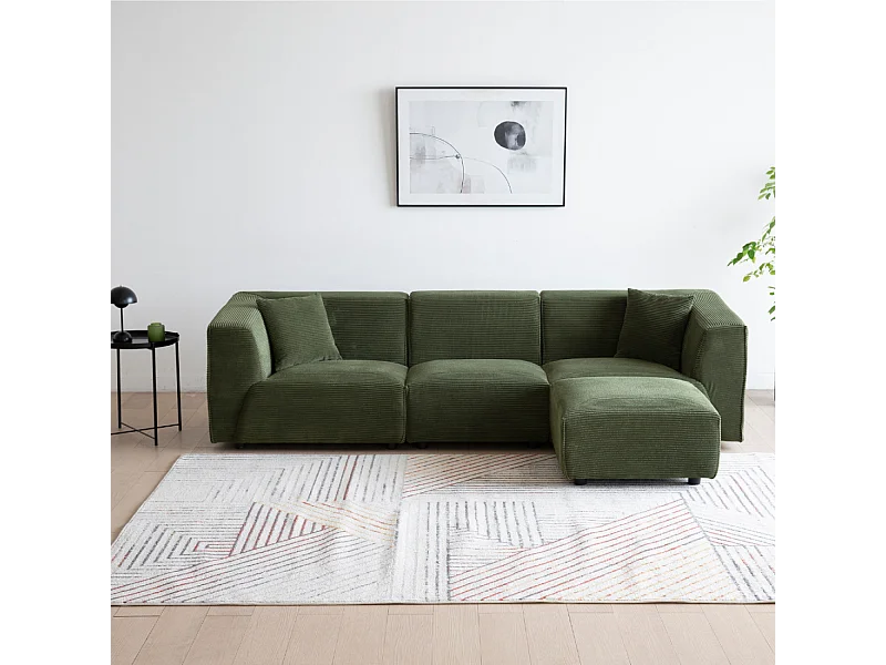 Modulares 4-Sitzer-Sofa aus geripptem Samt in Grün Monroe