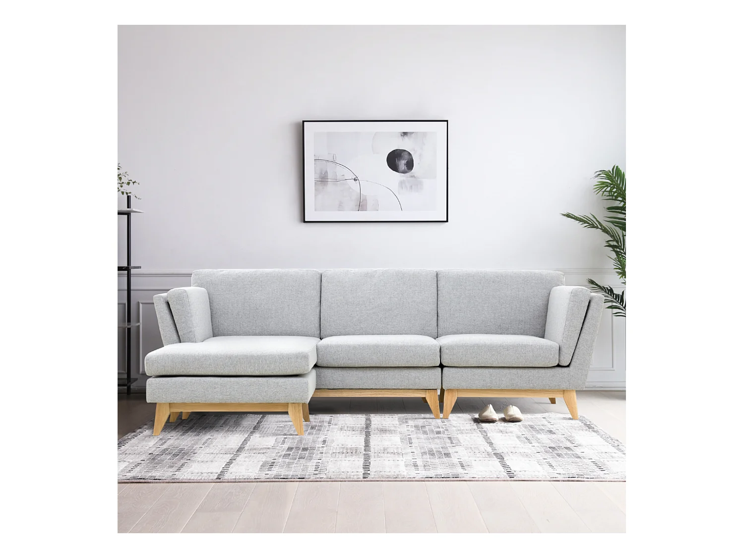 Canapé d'angle réversible 4 places en tissu gris clair NORDEN