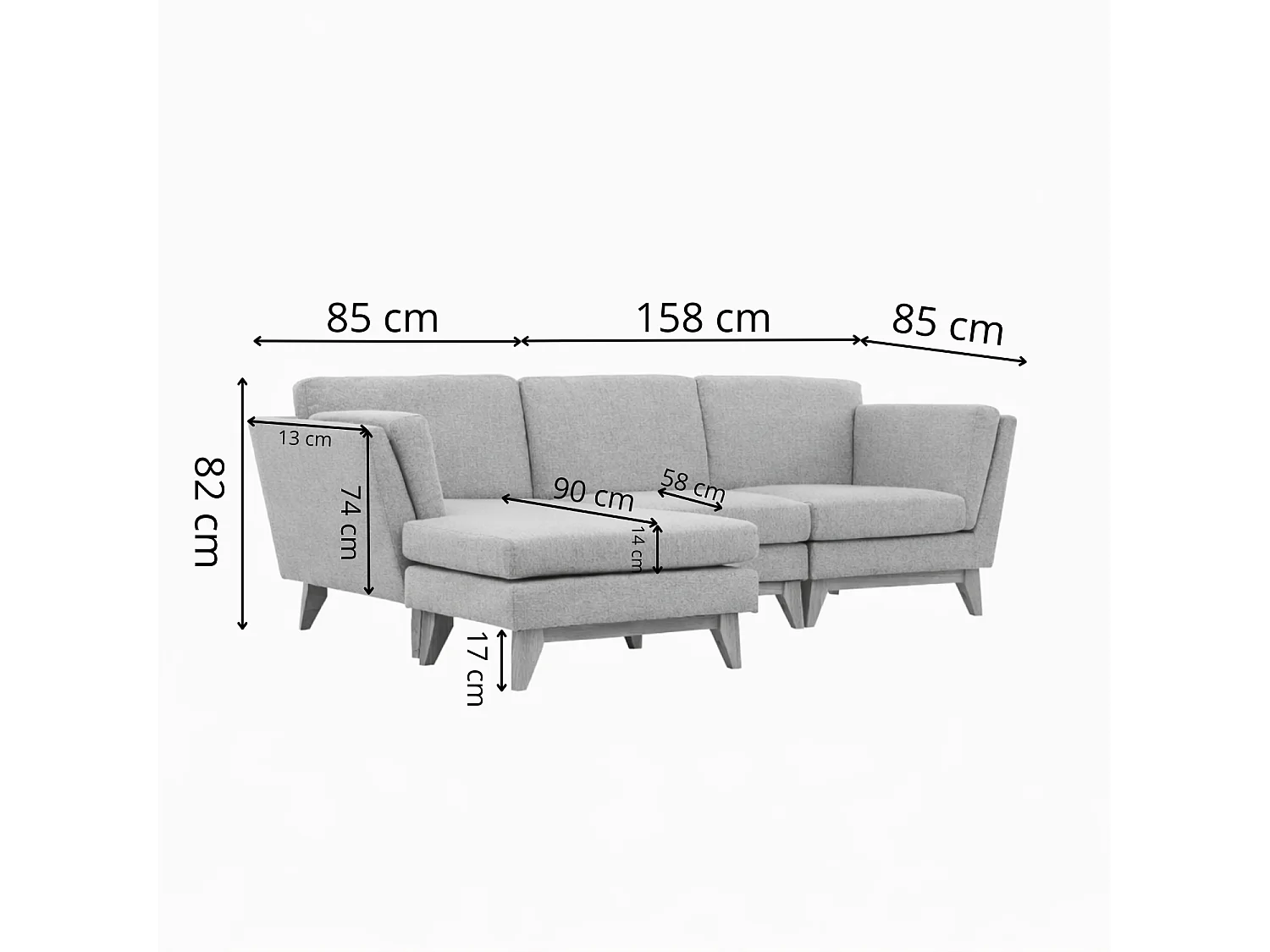 Canapé d'angle réversible 4 places en tissu gris clair NORDEN
