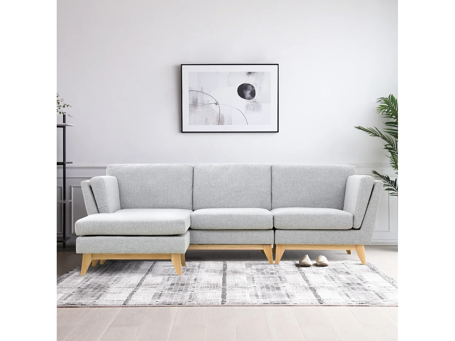 Canapé d'angle réversible 4 places en tissu gris clair NORDEN