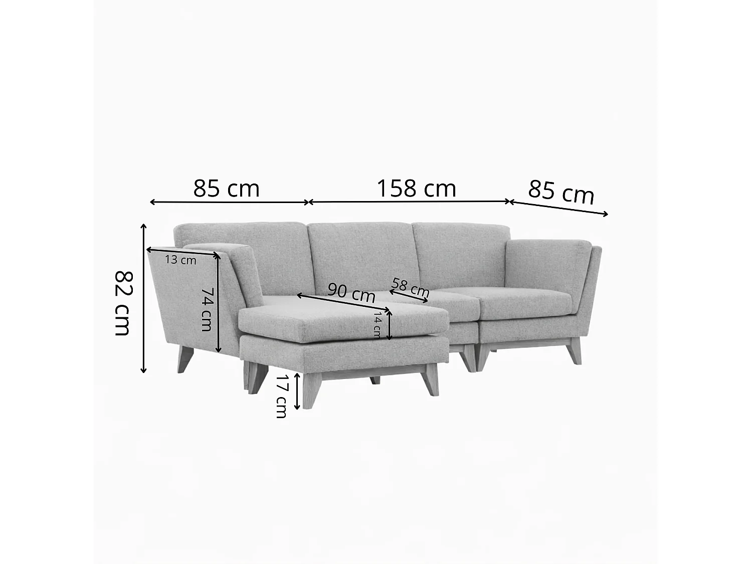 Sofá rinconera 4 plazas reversible en tejido gris claro Norden