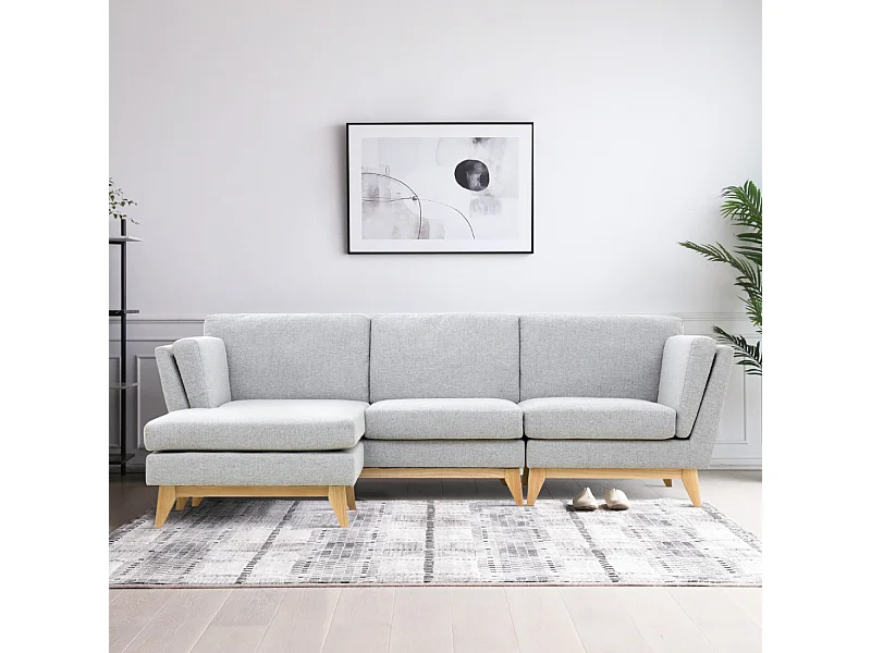 Divano angolare reversibile a 4 posti in tessuto grigio chiaro Norden