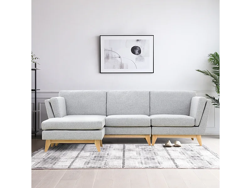 Canapé d'angle réversible 4 places en tissu gris clair NORDEN