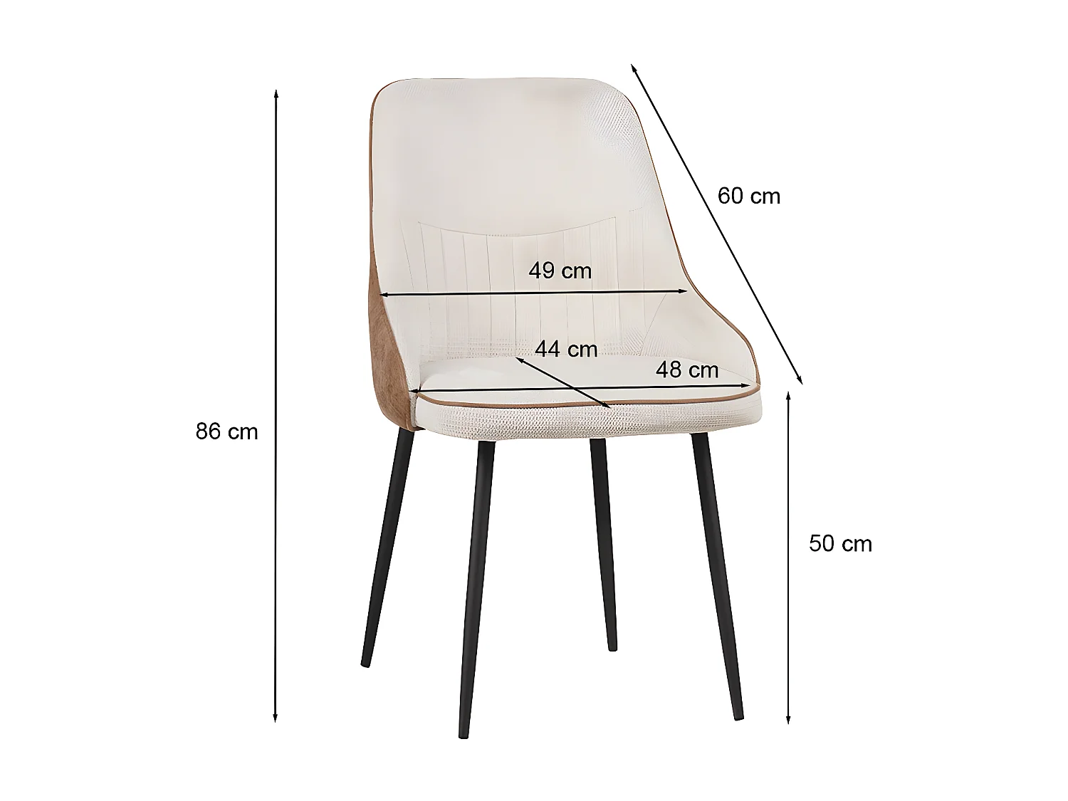 Chaise bicolore beige/marron pieds métal noir Milo