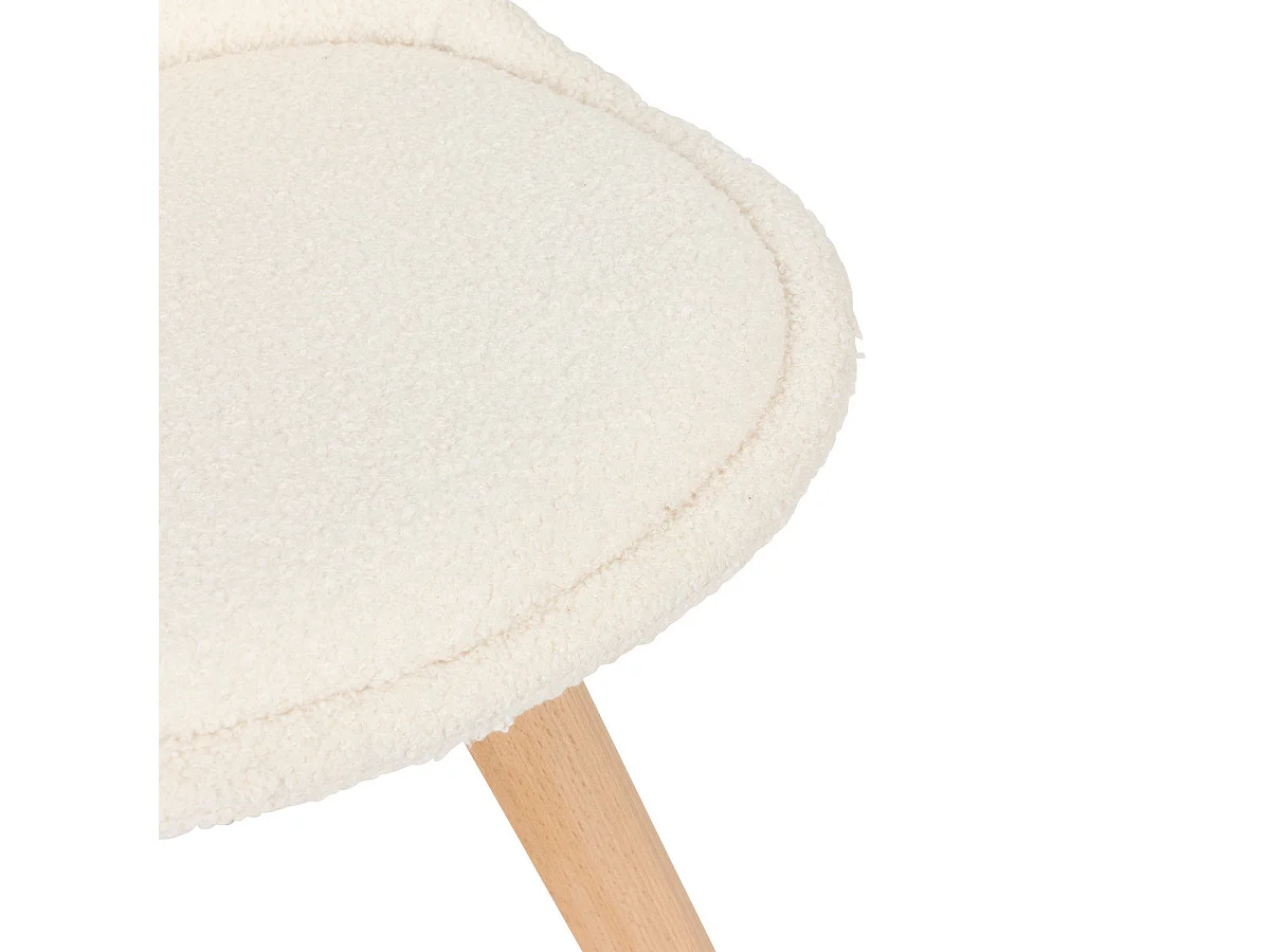 Chaise de table tissu Blanc à bouclettes et pieds en Bois