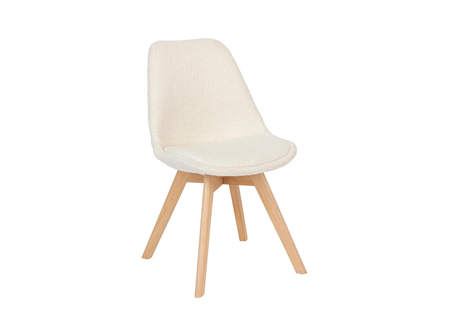Chaise de table tissu Blanc à bouclettes et pieds en Bois