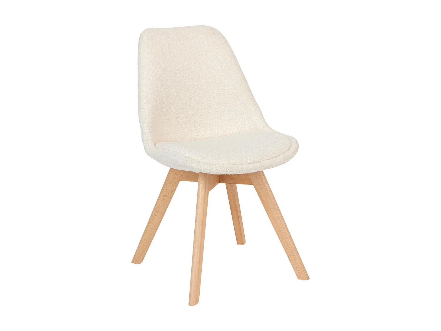 Chaise de table tissu Blanc à bouclettes et pieds en Bois