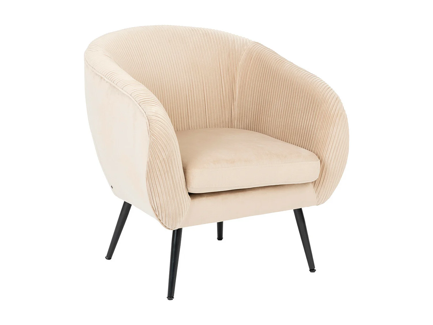Fauteuil en Velours Beige plissé et pieds en métal noir