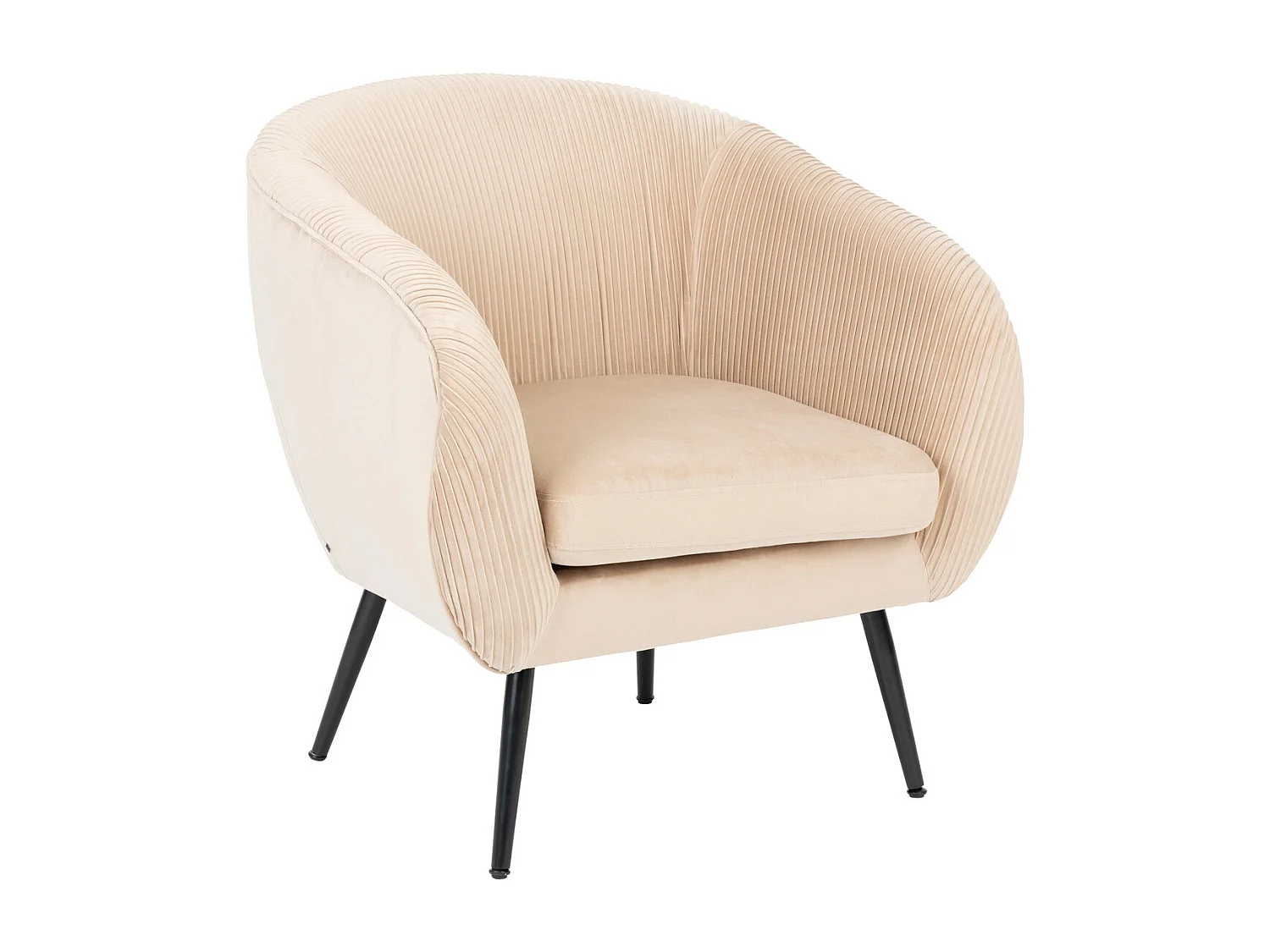 Fauteuil en Velours Beige plissé et pieds en métal noir