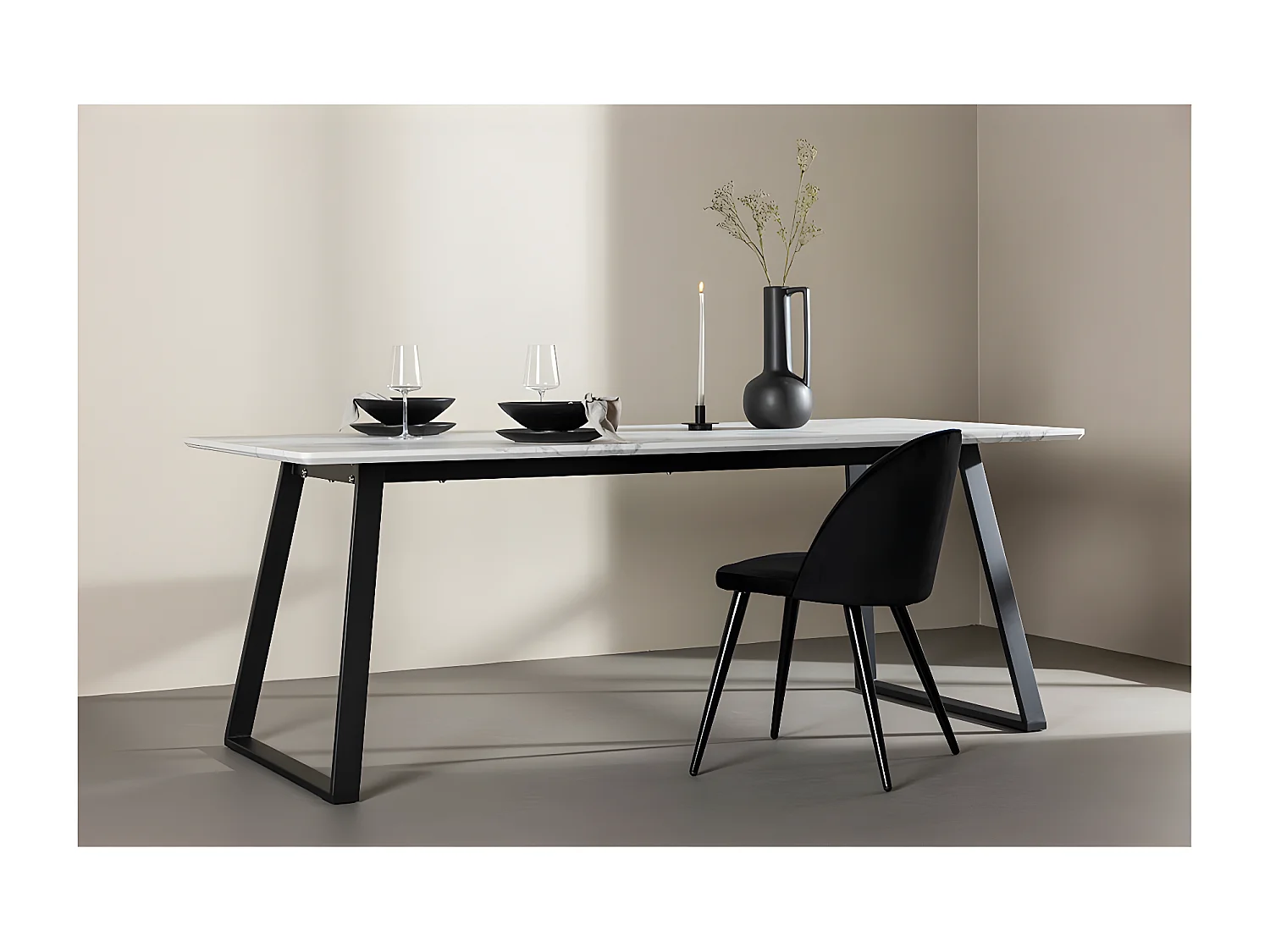 Malaga table de salle à manger marbre décor 90x200cm blanc,noir.