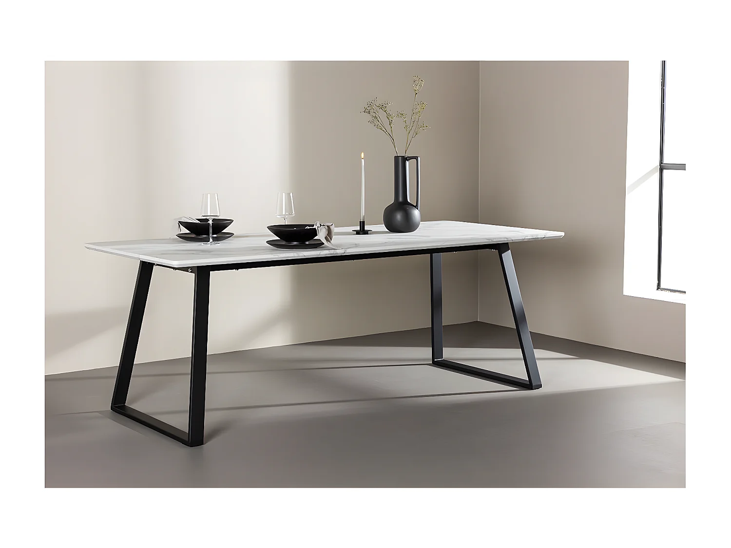 Malaga eetkamertafel marmer decor 90x200cm wit,zwart.