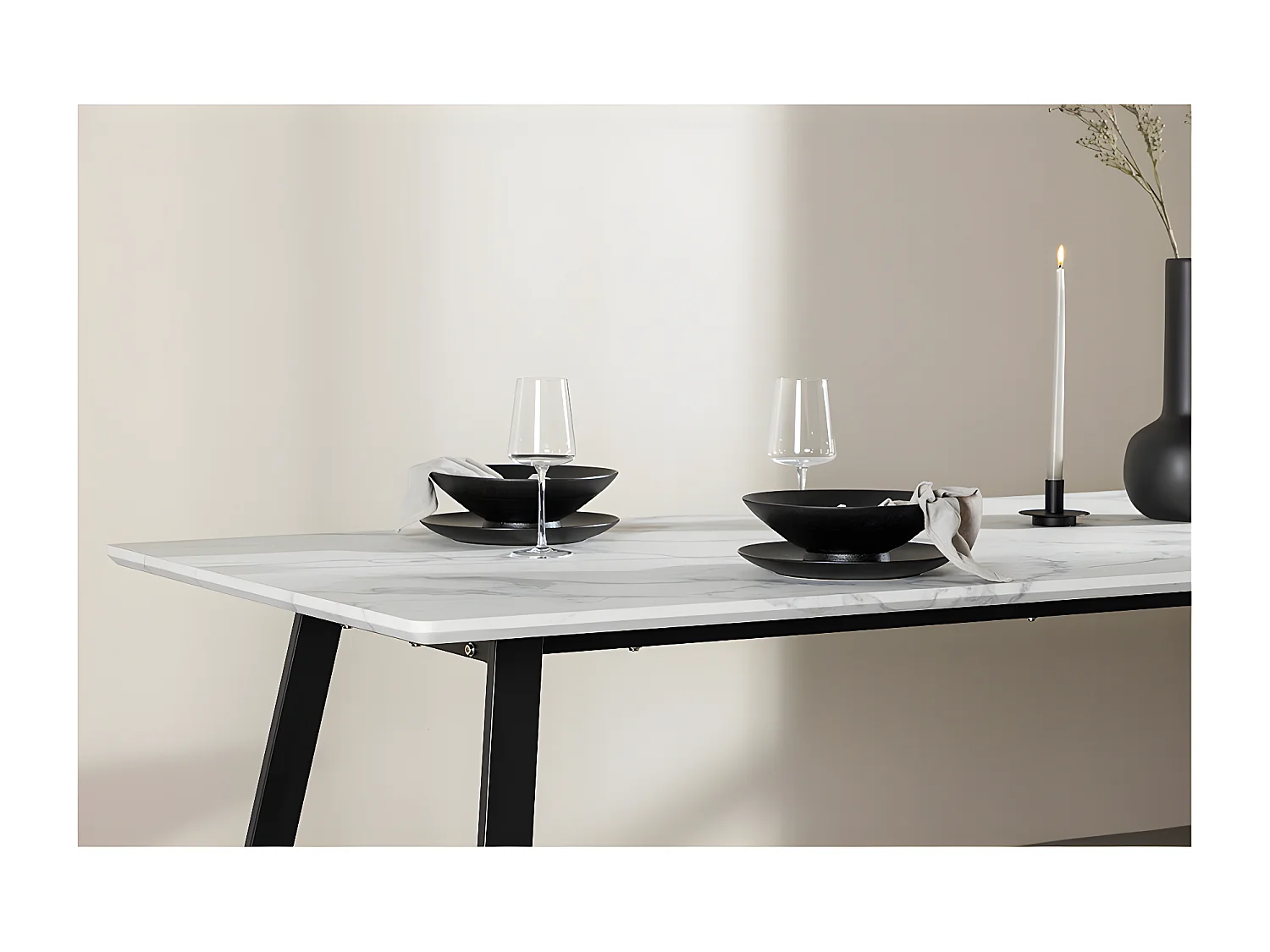 Malaga eetkamertafel marmer decor 90x200cm wit,zwart.