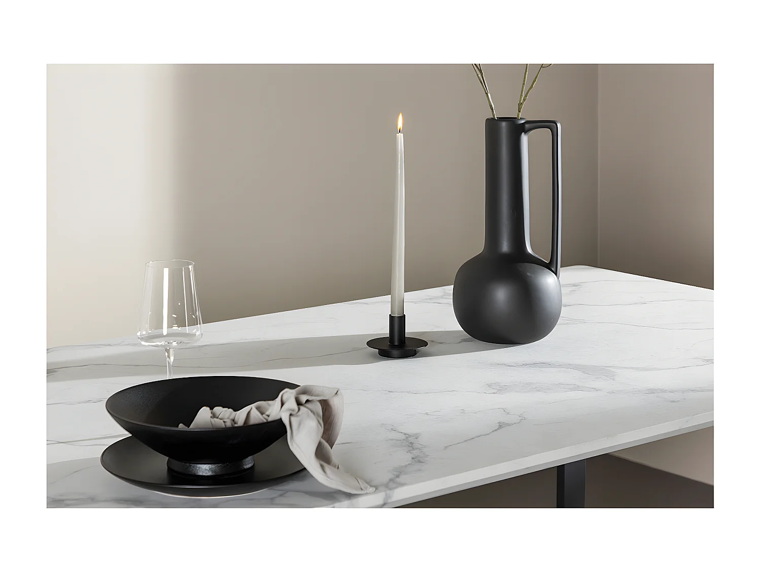 Malaga eetkamertafel marmer decor 90x200cm wit,zwart.