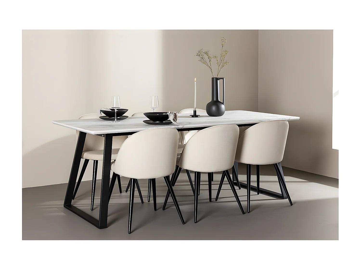 Malaga eetkamertafel marmer decor 90x200cm wit,zwart.