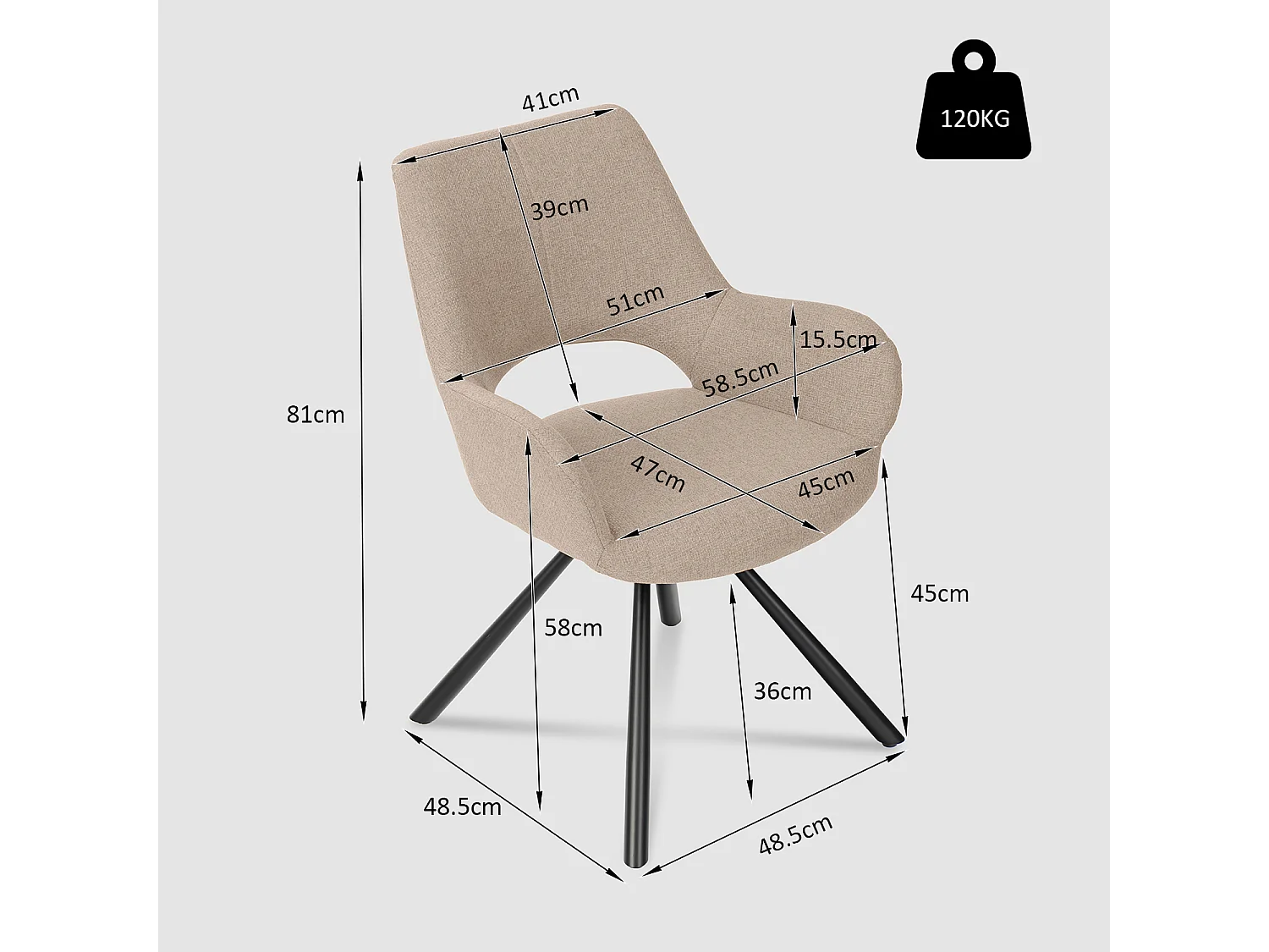 Lot de 6 chaises de salle à manger fauteuil de table en tissu style scandinave
