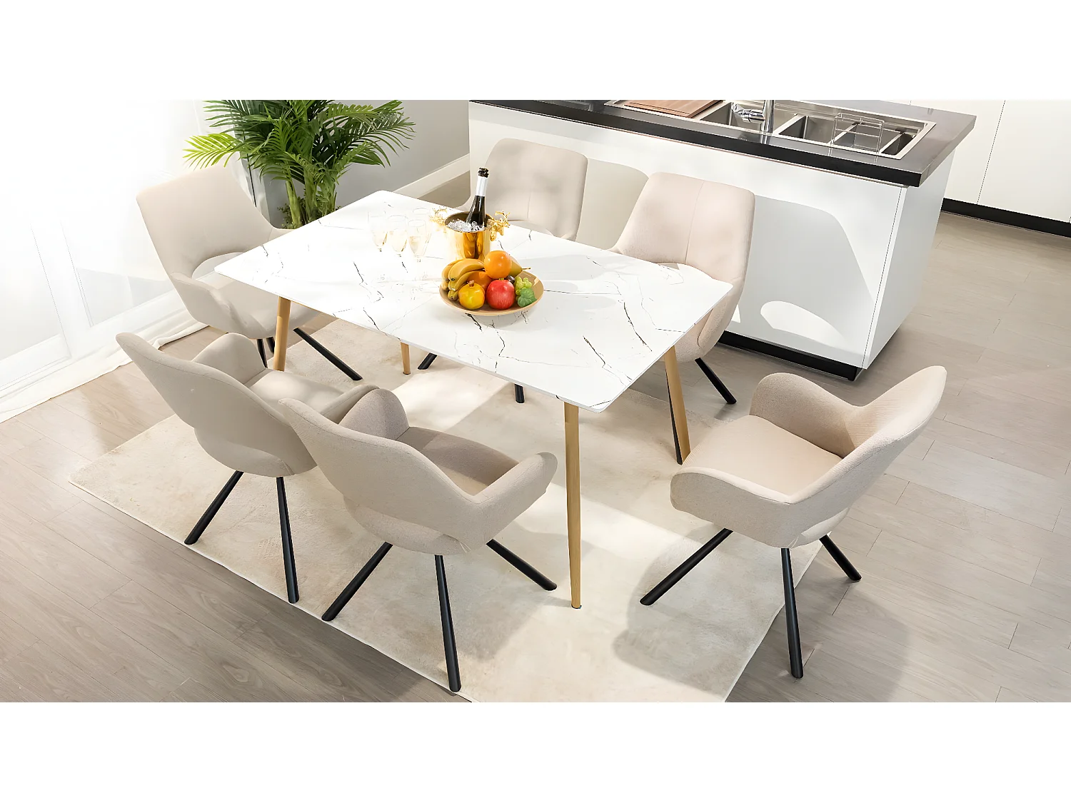 Lot de 6 chaises de salle à manger fauteuil de table en tissu style scandinave